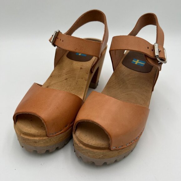Free People Mia 1976 Swedish Leather Wooden Platform Clogs Luggage Size 36 5.5 - Picture 7 of 16